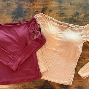 Klassy Network Long Sleeve Tops - Burgundy and Beige